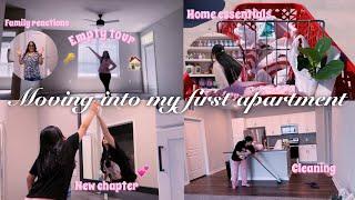 MOVING INTO MY FIRST APARTMENT: new chapter, empty tour, home essential shopping, & cleaning 