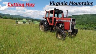 Cutting Hay In The Virginia Mountains - Massey Ferguson 1105 & Krone 2801cv