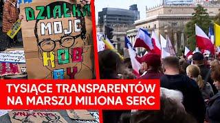 "Dobro wygra z Ziobro". Tysiące transparentów na Marszu Miliona Serc Tuska