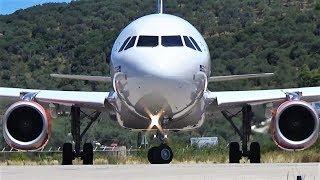 STRONG JETBLAST AT SKIATHOS! Skiathos Airport/SAS A320 & B737 Takeoff - Spotters Blasted!