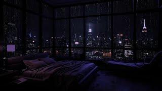 Relax with Rain: Cozy Bedroom and Night View for Tranquil Sleep ️