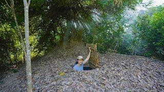 Building Underground Bushcraft Shelter for Survival | Warm and Cozy Dugout for Winter. Secret Cave,