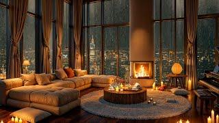 Smooth Jazz Saxophone Music in Cozy Apartment Ambience  Jazz Relaxing Music & Rain Sounds for Sleep