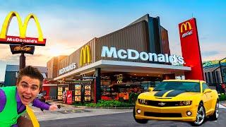 Mr. Joe bought a Burger at McDonald's! Camaro in McDonald's