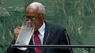 Haitian President spills giant jug of water during UN speech