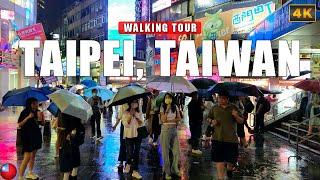 Taipei, Taiwan 4K Walking Tour - Ximending on a Rainy Night, Colorful Shopping District