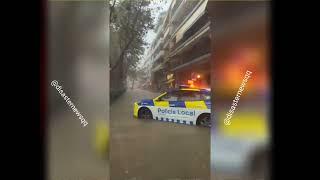 Massive flood on the street due to heavy rains in Castelldefels, Spain