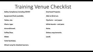 Venue Checklist for Train the Trainer