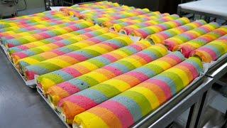 Rainbow roll cake master made by coloring hundreds of times / korean street food