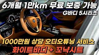 6개월 1만km 무료 보증 가능한, 독일 프리미엄 세단 5시리즈 G바디 2018년식, 드레스업차량, 오디오튜닝차량, 화이트바디+꼬냑시트 장점만 모아 놨습니다!!