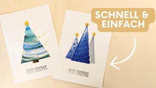 Einfache Weihnachtskarten mit Aquarell malen | Weihnachtsbäume für Anfänger