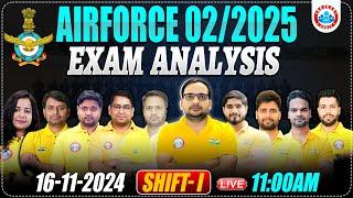 Airforce 2/2025 Exam Analysis | 16 Nov 2024 Shift 1st | Airforce Paper Solution & Answer Key By RWA