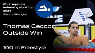  Thomas Ceccon Out Touches  Pan Zhanle from an Outside Lane at the Swimming World Cup 2024