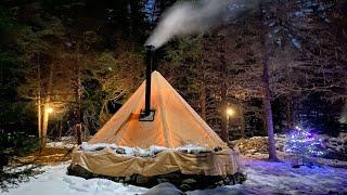 Our Stone Wall Shelter at -12 Degrees! - First Snow Camping of the Season.