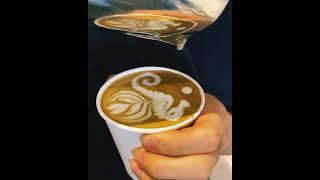 Seahorse Latte Art in a Paper Cup #shorts #latte #art #coffee #barista