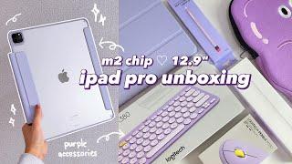  m2 ipad pro 12.9" unboxing (silver) + apple pencil & accessories  dream purple setup