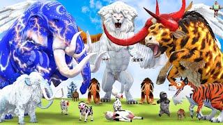 10 Mammoth Elephant vs 10 Elephant Buffalo vs Giant Tiger Lion Attack Cow Saved by Mammoth Elephant