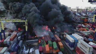 Huge fire breaks out at Turkish port after earthquakes hit