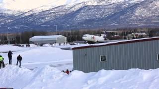 Party erupts in downtown Anchorage, Alaska for incoming FedEx 727 jet