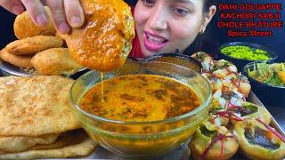 Eating Dahi Golgappe, Spicy Chole Bhature, Kachori Aloo Ki Sabji | Indian Street Food Eating Show