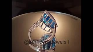 Swiss blue Topaz white gold ring توباز أزرق