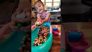 Cute Baby Girl & Baby Doll Playing with Gumball Candy in the Bath #satisfying #asmr #shorts #baby