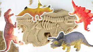 Dinosaurs Kinetic Sand Stamp Learning Dino Stegosaurus Triceratops T rex. Hide n Seek Toys Sand Box.