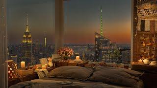 Autumn Night - 4K Cozy Bedroom in New York - Relaxing Jazz Music for Sleep, Study, Focus, Work