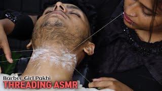 Beard Threading by Barber Girl Pakhi | Beard Scratching & Threading ASMR | Neck Cracking