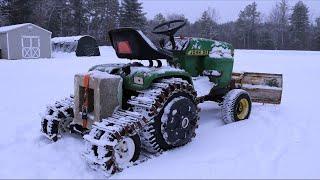 John Deere 317 Half Track Snow Plowing | Vintage Garden Tractor | Drone Aerial Footage