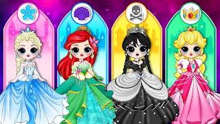 Elsa, Wednesday & Peach Glow Up into Princess | DIY Paper Dolls Fashion