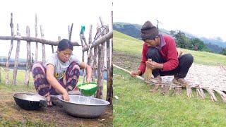 somu weaving bamboo tin & manjita cooks noodles for him @manjitacooking