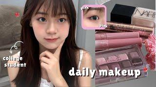 GRWM | Korean pinky makeup uni student 15 min everyday makeup tutorial 