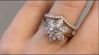 Platinum Star Shaped 1ct Round Diamond Engagement Ring & V-Shaped Wedding Band - Jaden & Helena