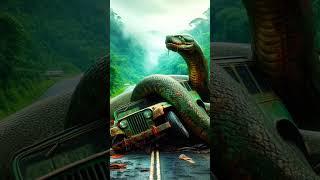 "Terrifying Encounter: Giant Snake Crushes Car on Jungle Road!"#amazon #snake #nature
