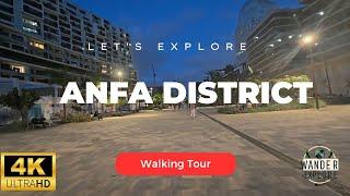 Casablanca, Morocco walking tour  - Anfa District  4K (Night Walk)