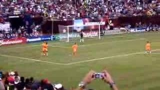 Ronaldinho taking a penalty shot against Tony Meola