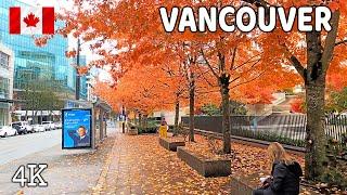  【4K】    Downtown Vancouver BC, Canada. Fall in Vancouver. Relaxing Autumn Walk.