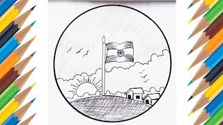 Flag drawing l Circle scenery drawing l ચિત્ર દોરવાની રીત l રાષ્ટ્રધ્વજનું ચિત્ર l