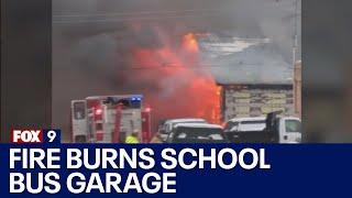 Large fire burns through school bus garage in Isanti County