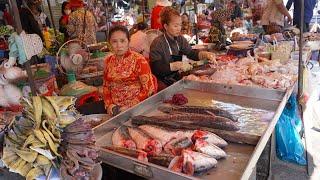 Cambodian Food Market Vs Fish Market - Daily Lifestyle Of Vendors Selling Food & Fish In Market