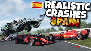 REALISTIC F1 CRASHES SPAIN!