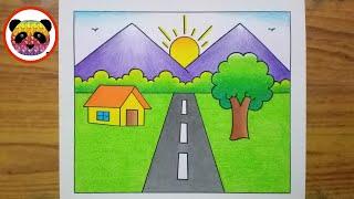 Scenery Drawing / Simple Landscape Scenery Drawing / How to Draw Landscape Very Easy /Pencil Drawing