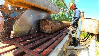 Cutting Logs with Rusty Laimet 100 Sawmill Powered by an Old Valmet