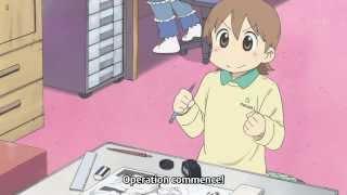 Yuuko turns pencil upside down - funny moment in Nichijou