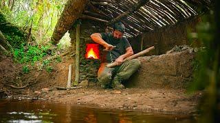 4 Hours of Bushcraft Survival in Nature | Sounds of rain, wind, construction, crafting to relax