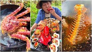 Outdoor Slate Seafood Barbecue |Chinese Mountain Forest Life And Food #Moo Tiktok #Fyp