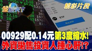 00929配0.14元第3度縮水！ 外資拋售投資人捶心肝！？｜金臨天下 20241002 @tvbsmoney