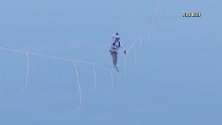 Stuntman attempts record on longest slackline