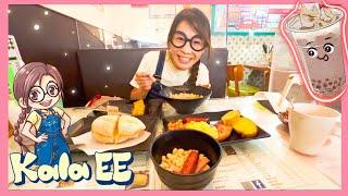 茶餐廳|香港美食|Learning from eating with Kala EE in Hong Kong style cafe|廣東話教學|兒童中文學習|親子活動|西多士|紅豆冰|炒蛋|奶油豬